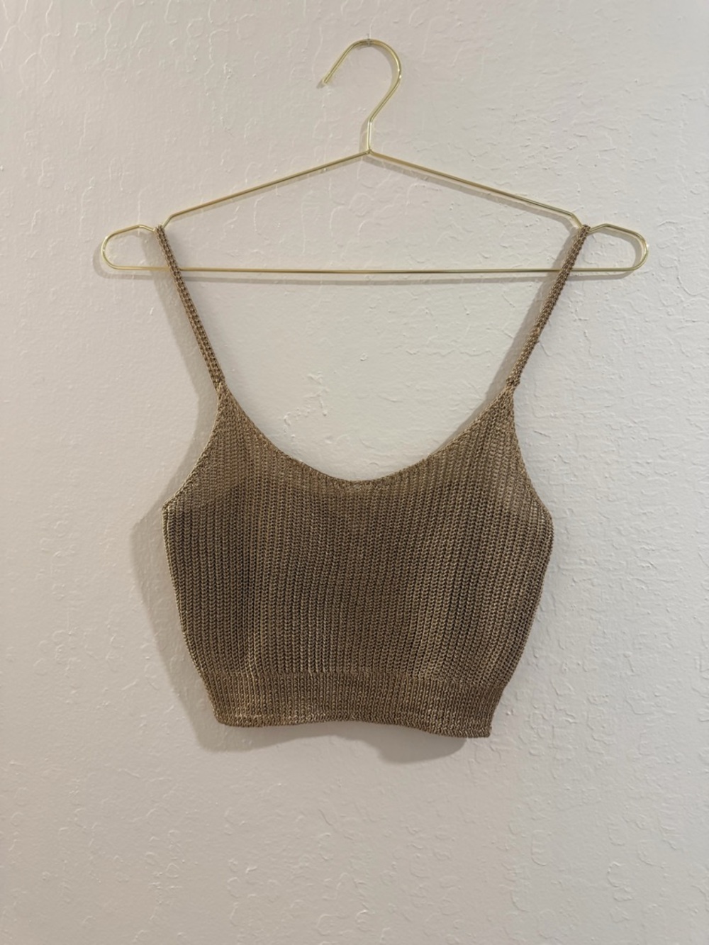 Gold Crochet Knit Crop Tank Top